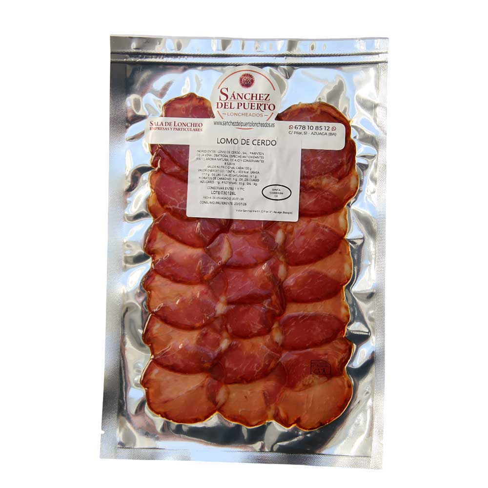 Paquete de Lomo Embuchado de Cerdo cortado de la marca Sánchez del Puerto.