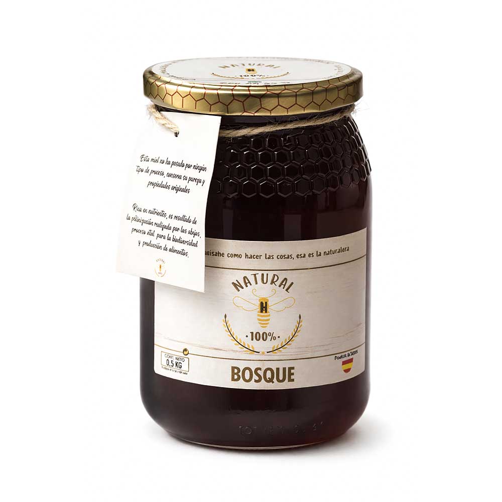 Bote de miel de bosque NAtural 100% en formato 0,5 Kg.