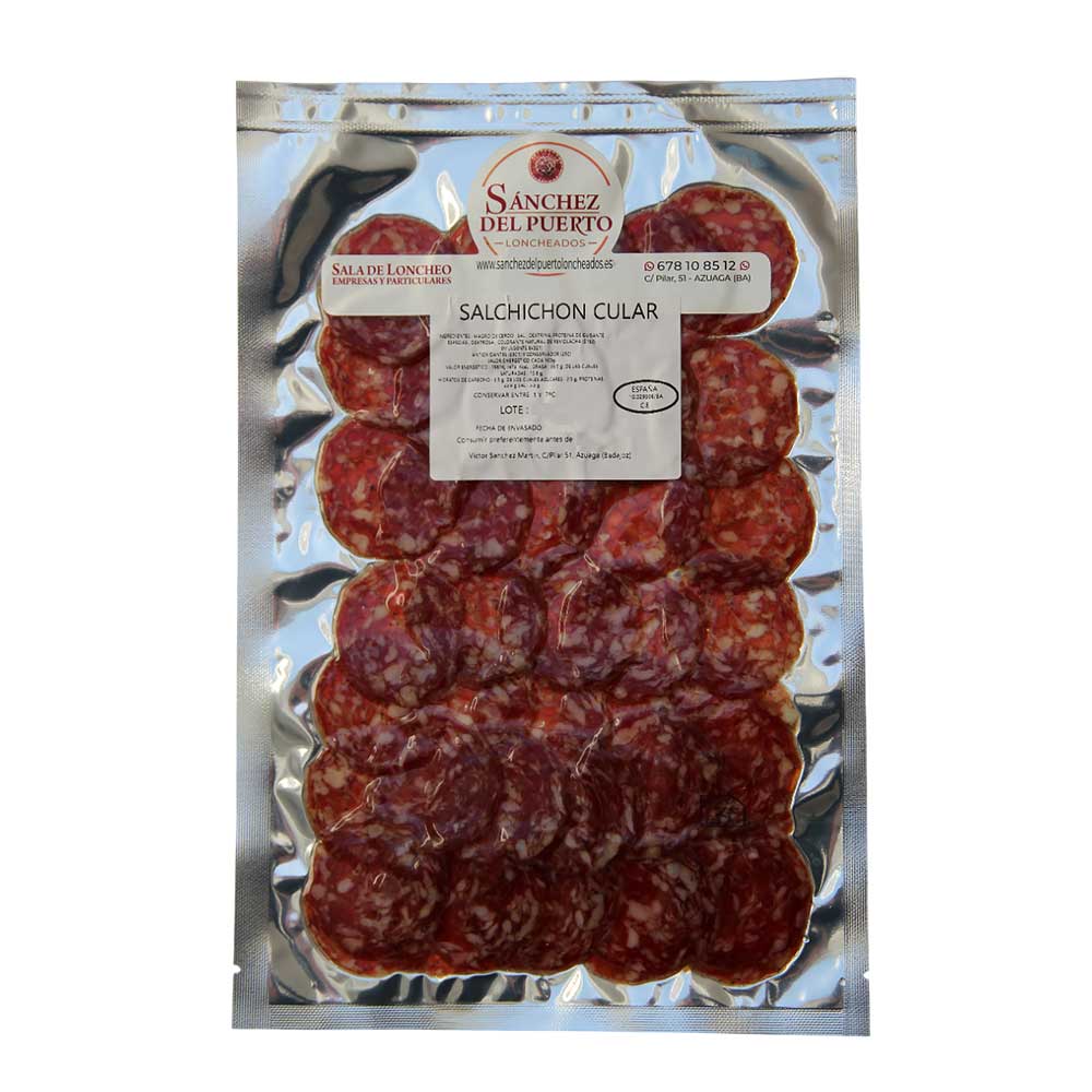 Paquete de salchichón cular tradicional de cerdo de la marca Sánchez del Puerto.