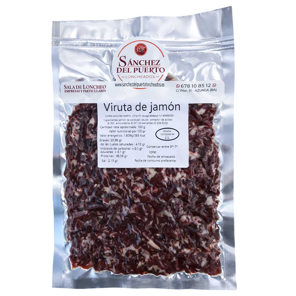 PAquete de virutas de jamón de cerdo de la marca Sánchez del Puerto.